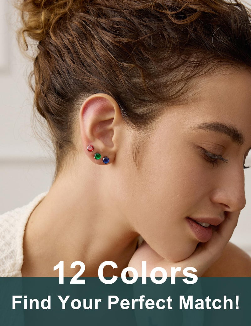 WSSXC 12 Pairs Hypoallergenic Surgical Steel Studs â€“ 12-Color Cubic Zirconia Earrings for Women & Men" - Image 2